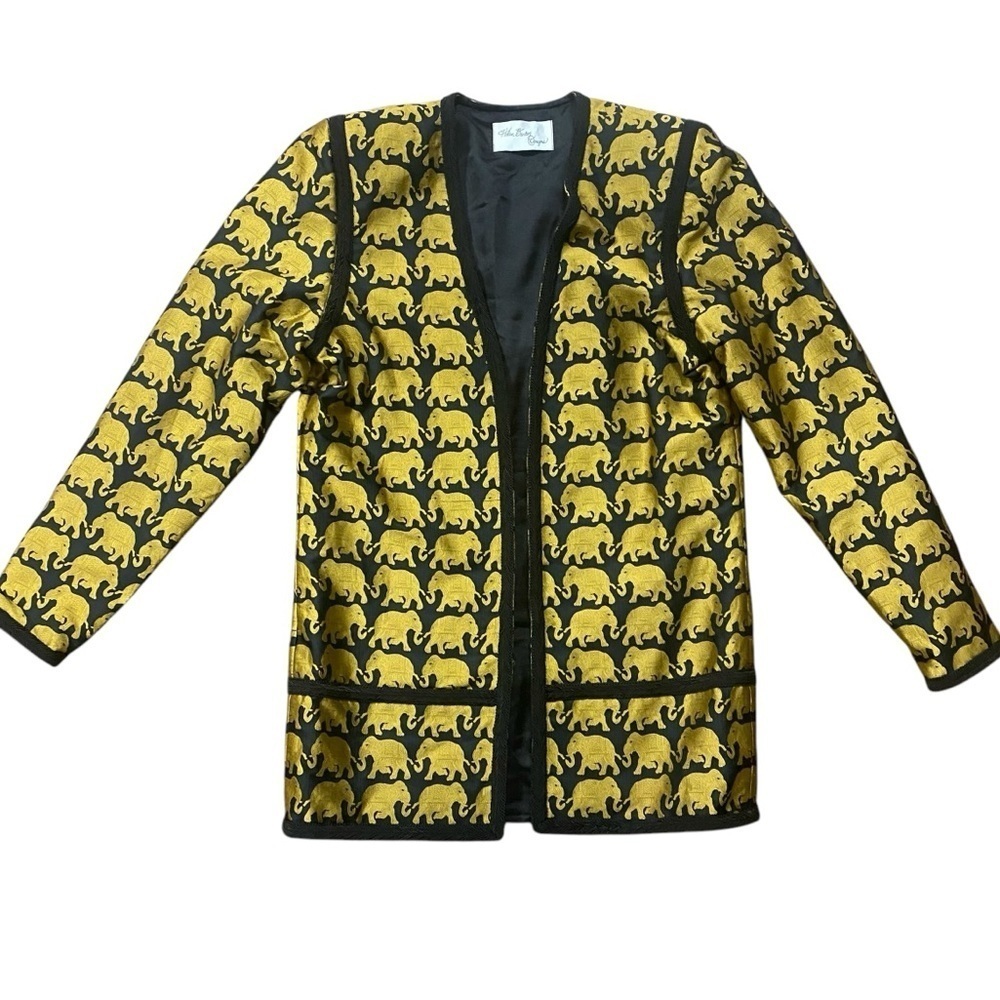 Yellow & Black Elephant Jacquard Open Front Jacket